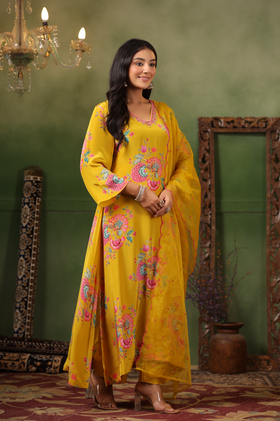 Mustard Yellow Crepe Suit Set