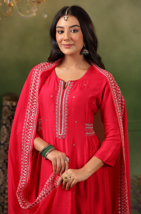 Fuchsia Silk suit Set