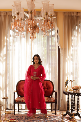 Bright Pink Silk Suit Set
