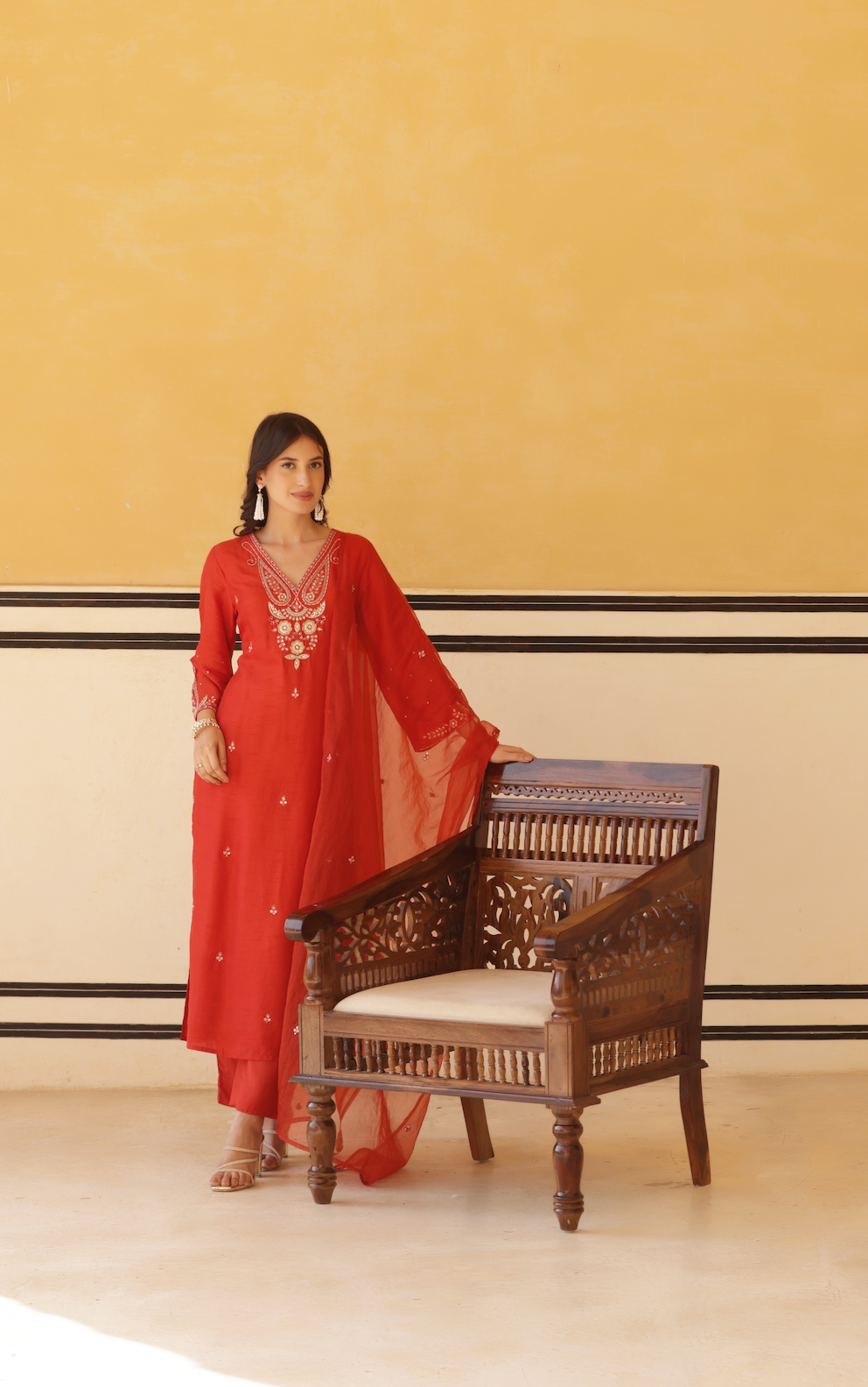 Regal Orange Silk Suit Set