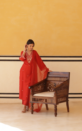 Regal Orange Silk Suit Set