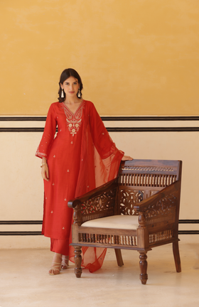 Regal Orange Silk Suit Set