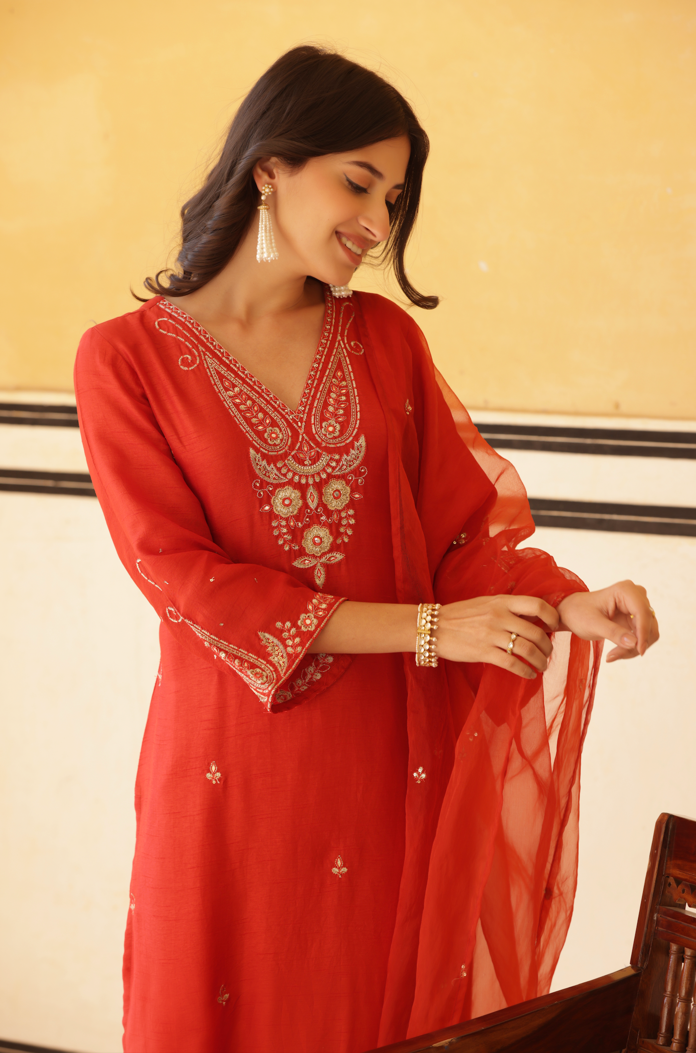 Regal Orange Silk Suit Set