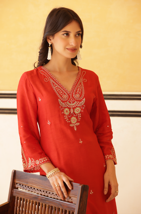 Regal Orange Silk Suit Set