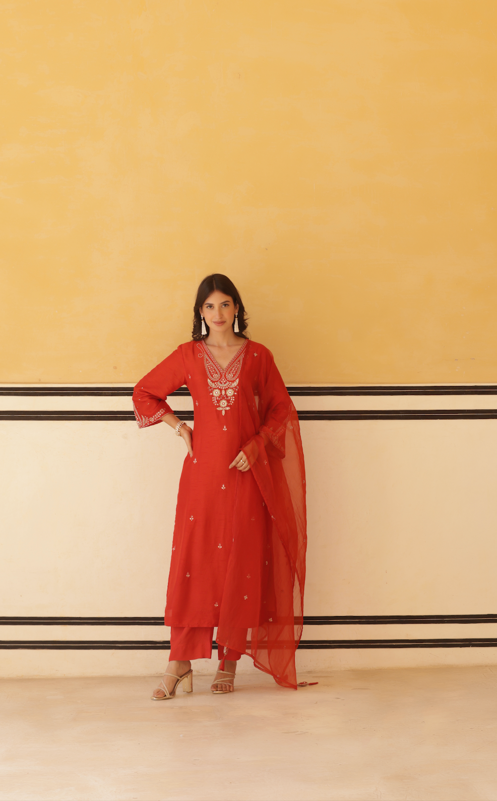 Regal Orange Silk Suit Set