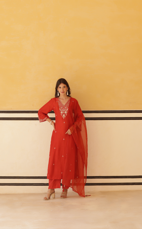 Regal Orange Silk Suit Set