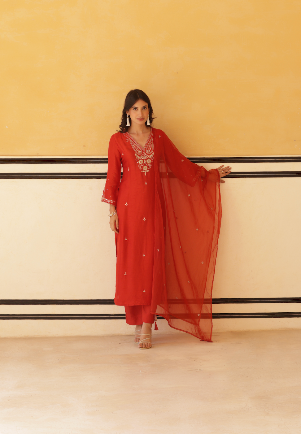 Regal Orange Silk Suit Set
