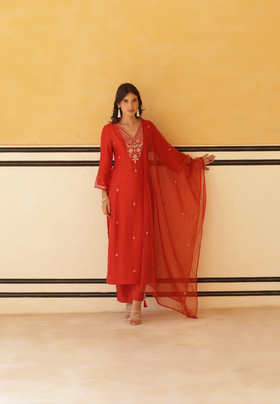 Regal Orange Silk Suit Set