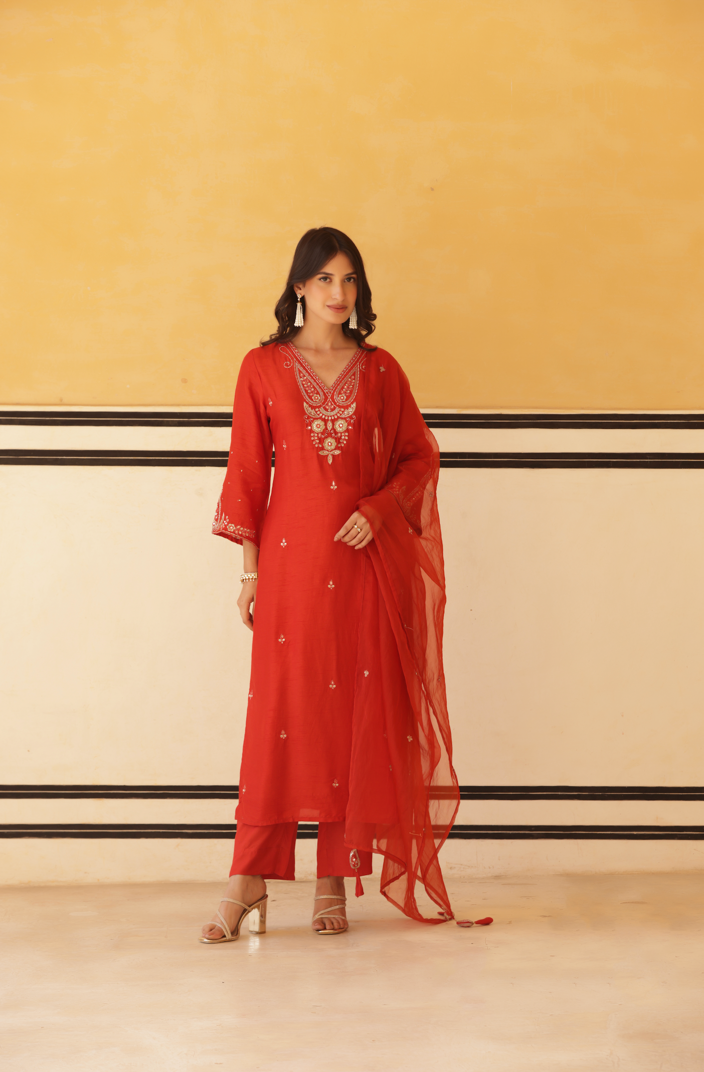Regal Orange Silk Suit Set