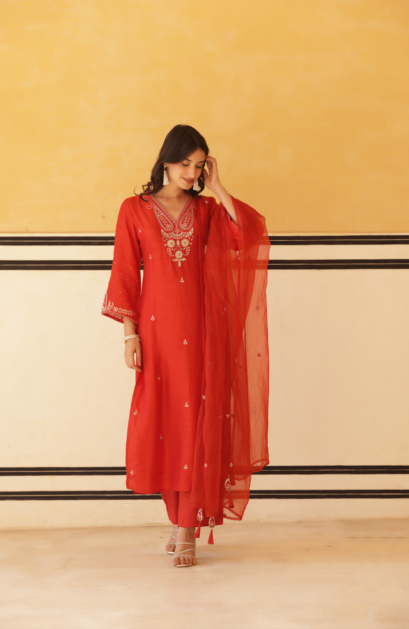Regal Orange Silk Suit Set