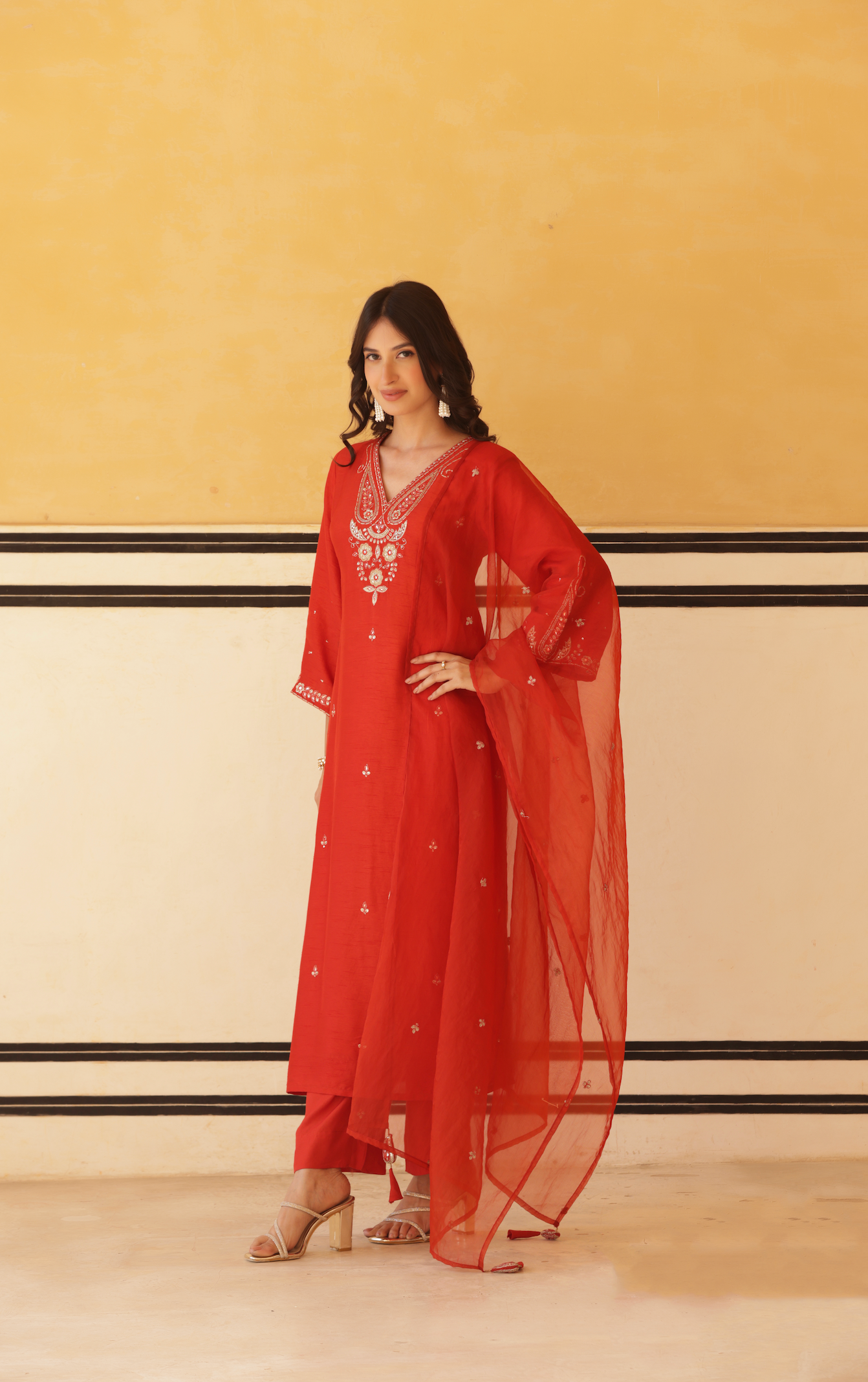 Regal Orange Silk Suit Set