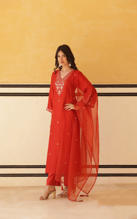 Regal Orange Silk Suit Set