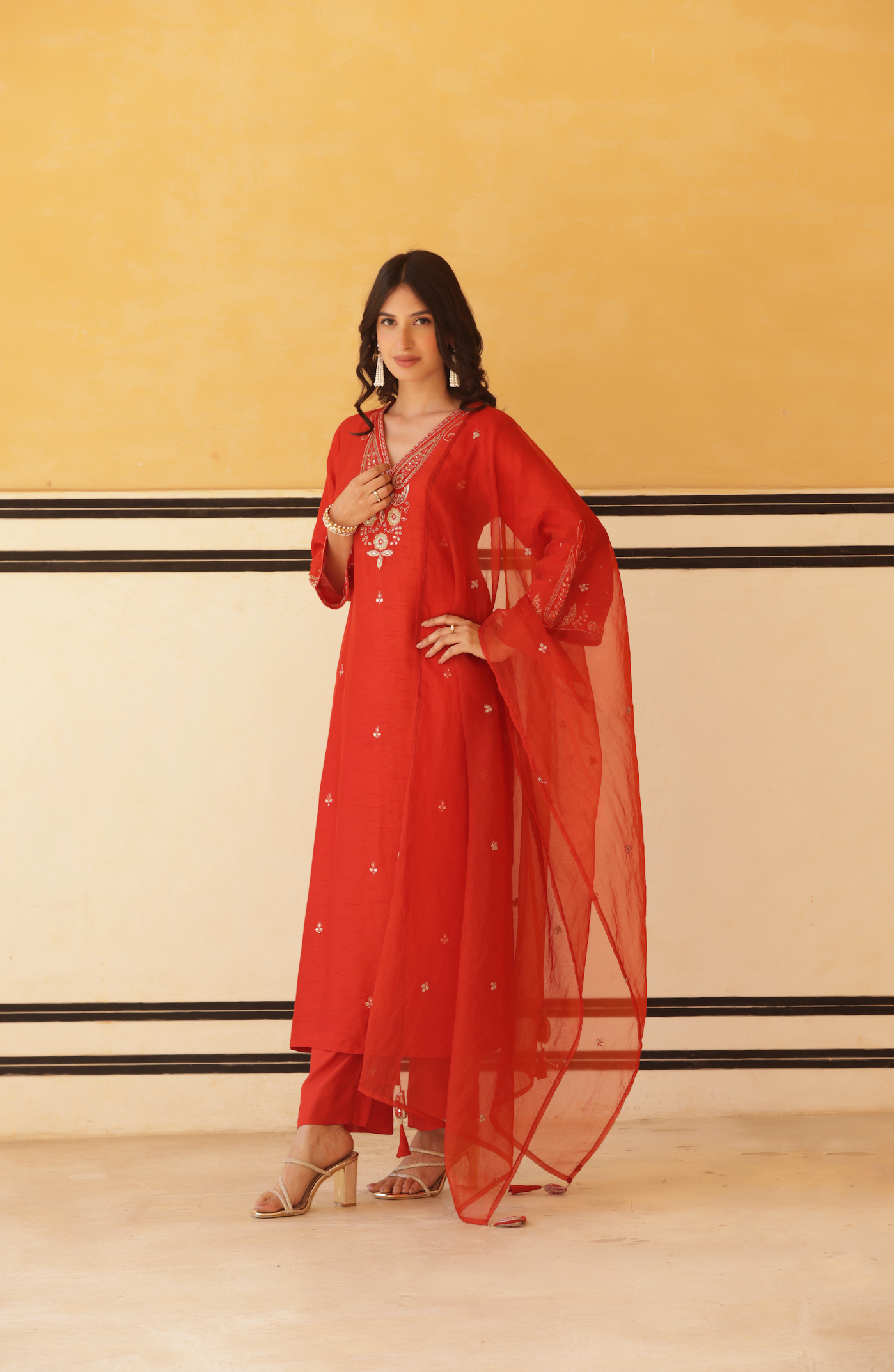 Regal Orange Silk Suit Set