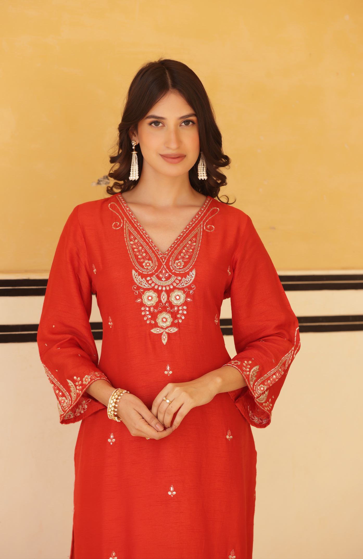 Regal Orange Silk Suit Set