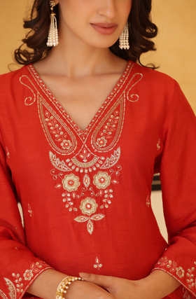 Regal Orange Silk Suit Set