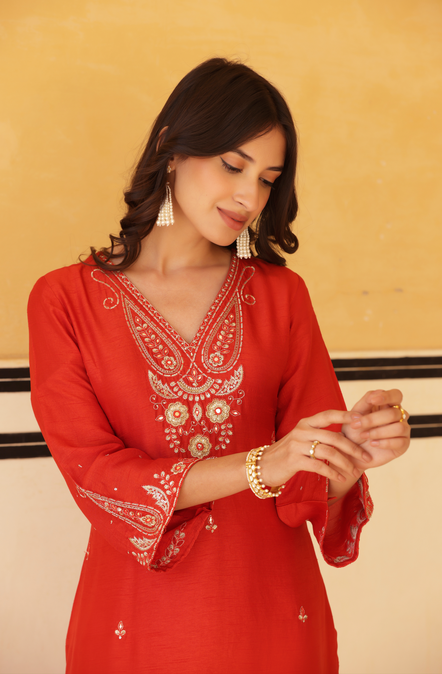 Regal Orange Silk Suit Set