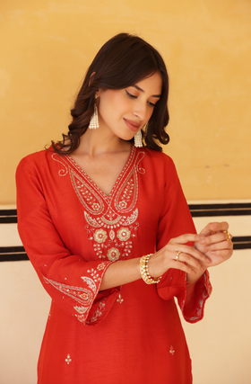 Regal Orange Silk Suit Set