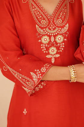 Regal Orange Silk Suit Set