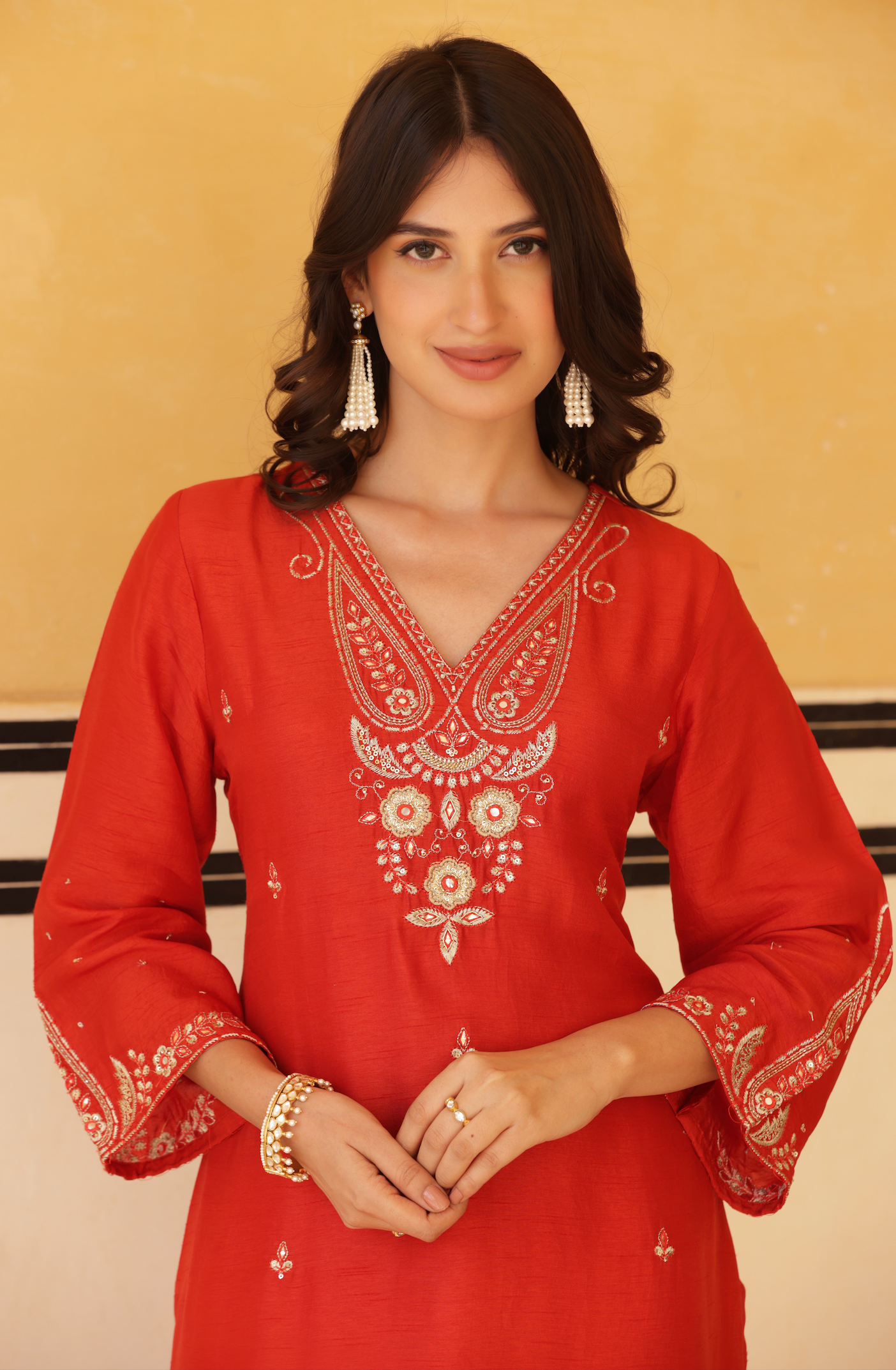 Regal Orange Silk Suit Set
