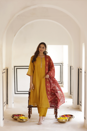 Rustic Mustard Chanderi Suit Set