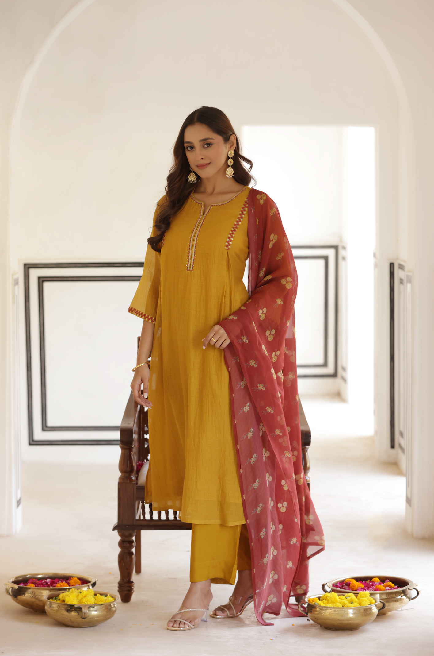 Rustic Mustard Chanderi Suit Set