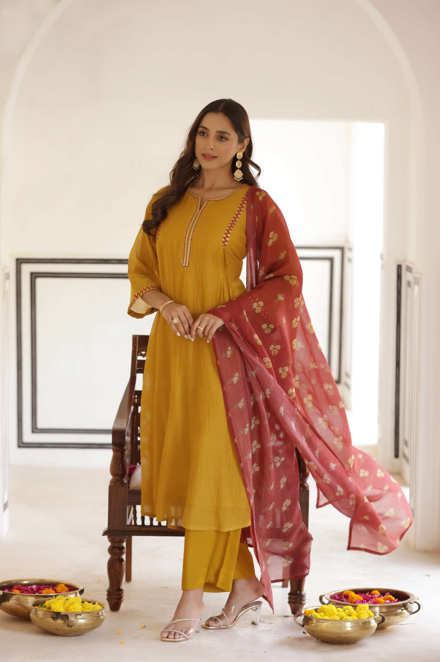 Rustic Mustard Chanderi Suit Set