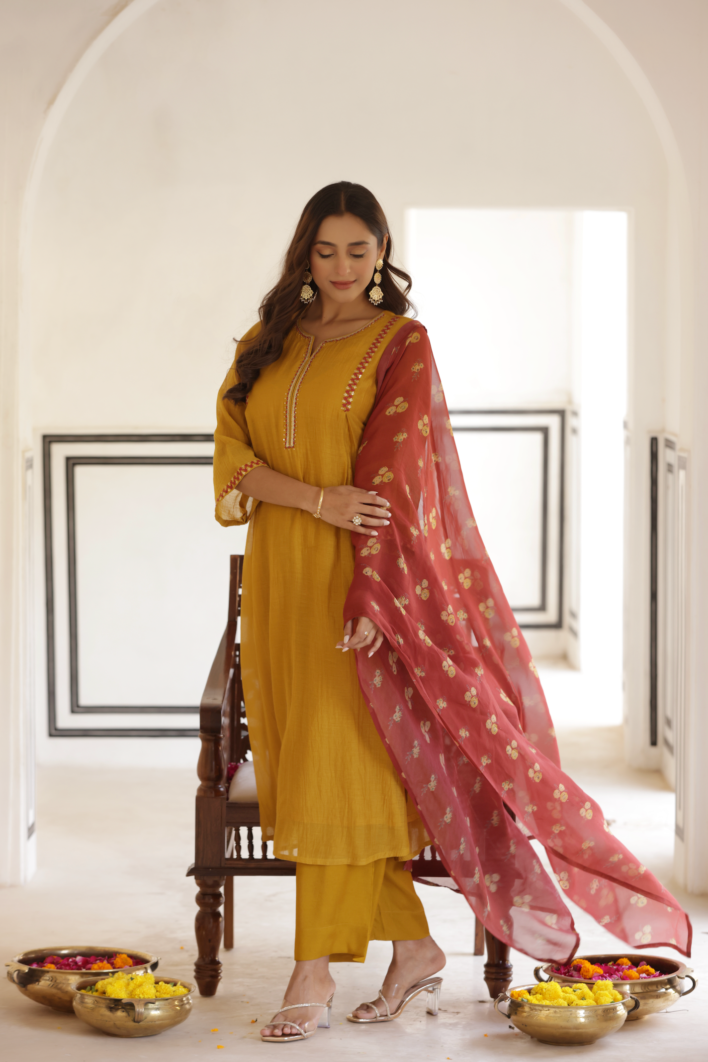 Rustic Mustard Chanderi Suit Set