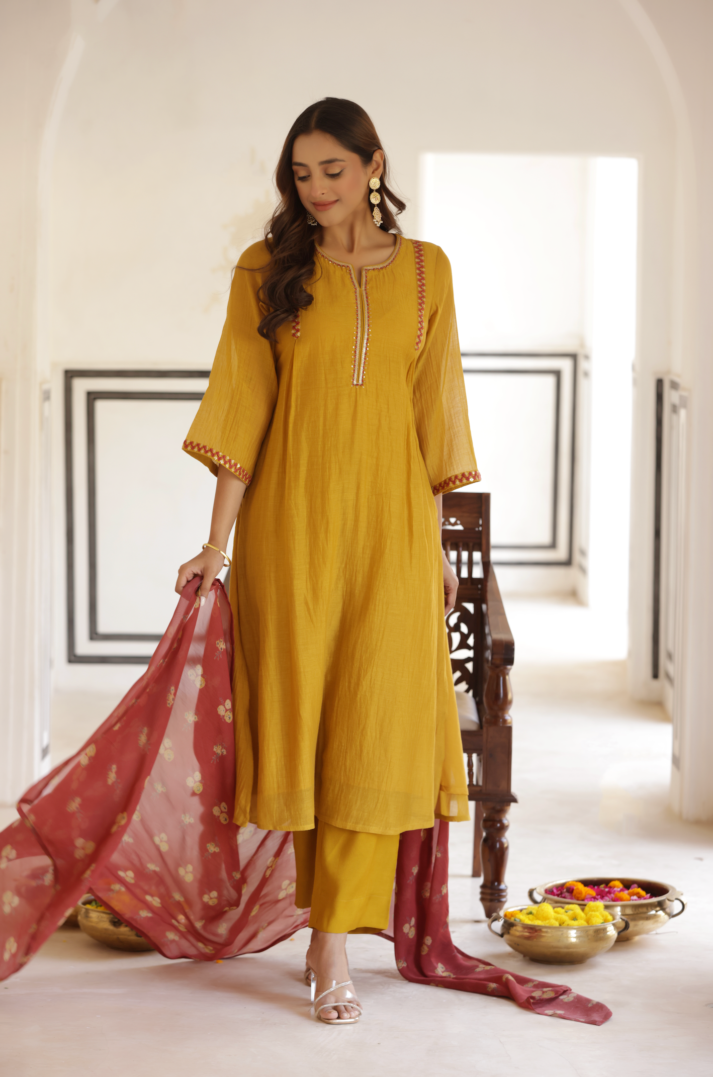 Rustic Mustard Chanderi Suit Set