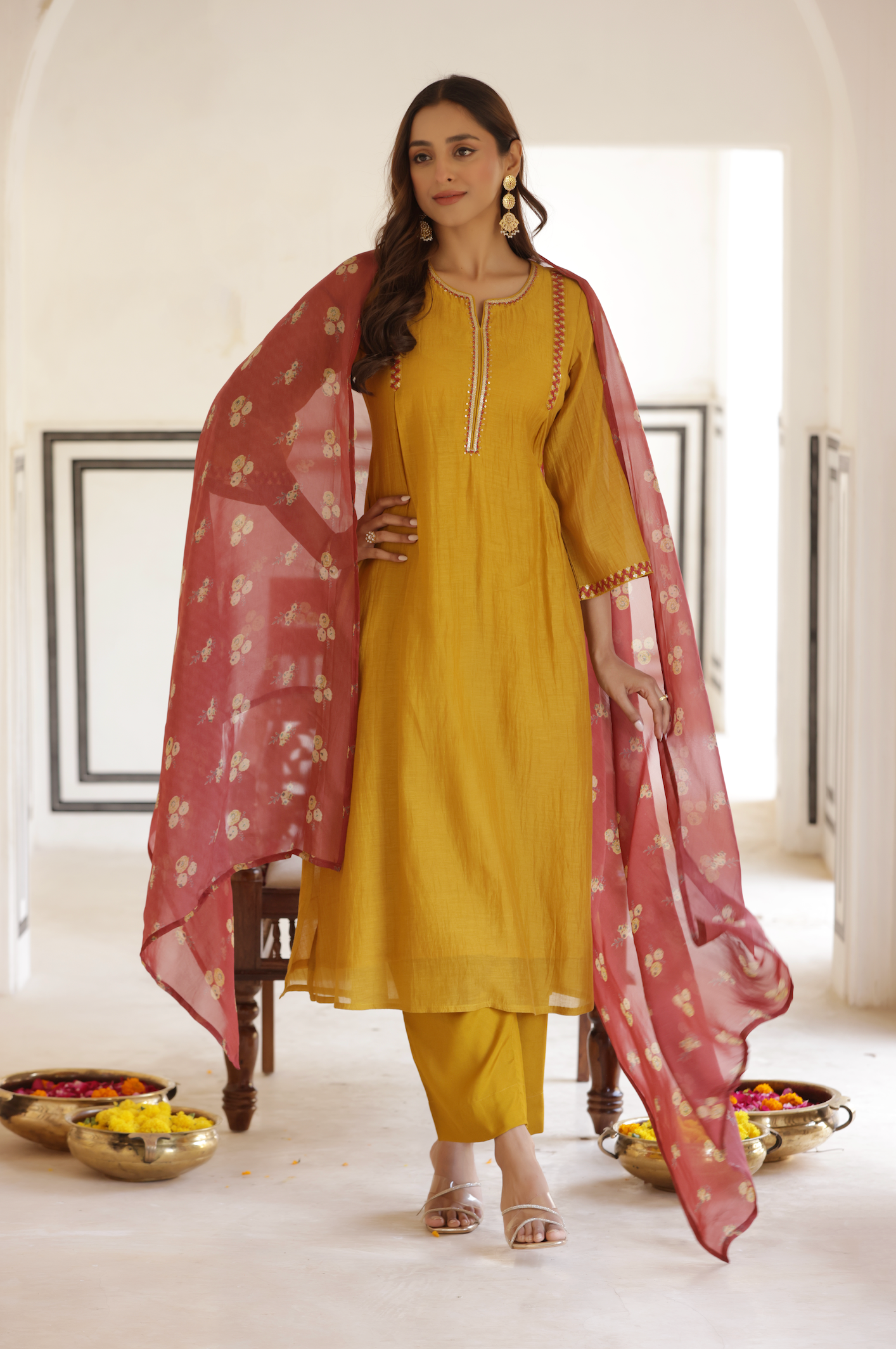 Rustic Mustard Chanderi Suit Set