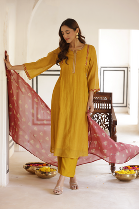 Rustic Mustard Chanderi Suit Set