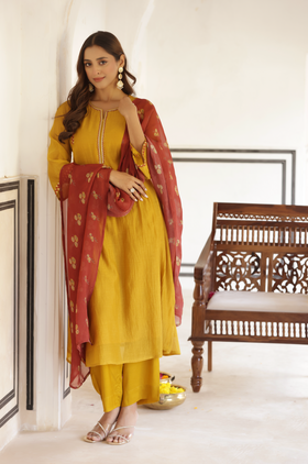 Rustic Mustard Chanderi Suit Set