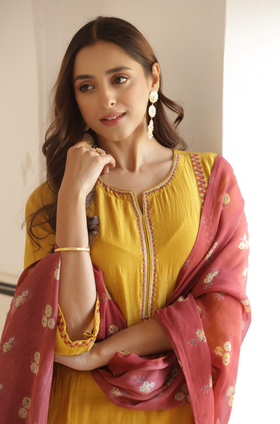 Rustic Mustard Chanderi Suit Set