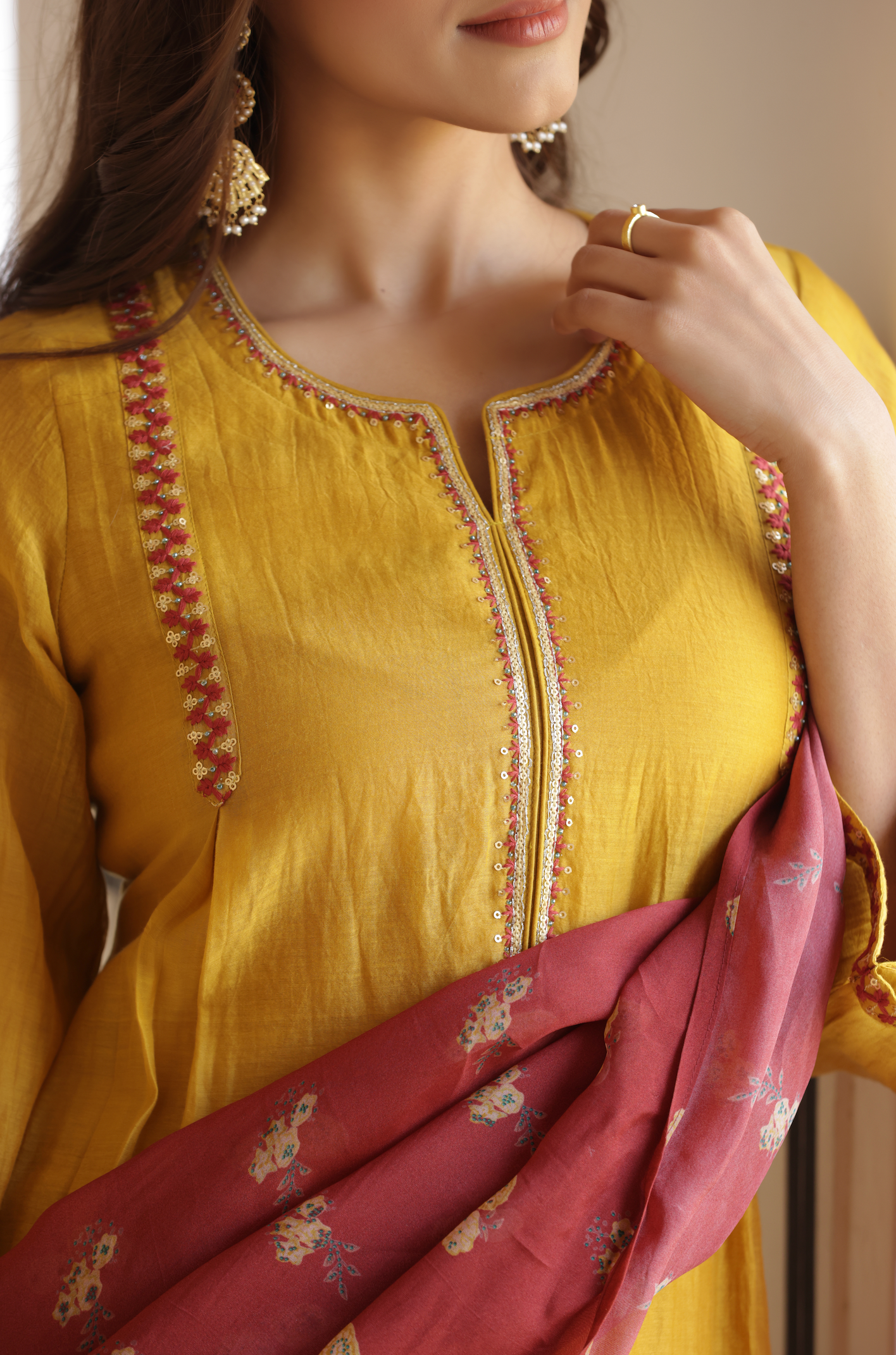 Rustic Mustard Chanderi Suit Set