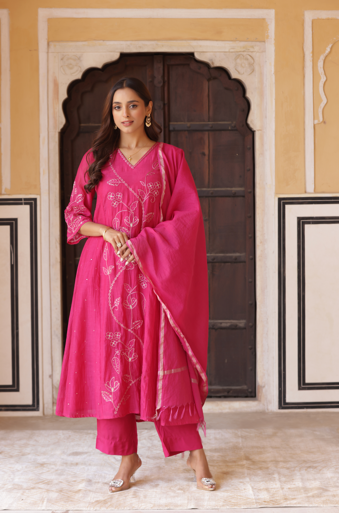 Pink Petal Grace Chanderi Suit Set