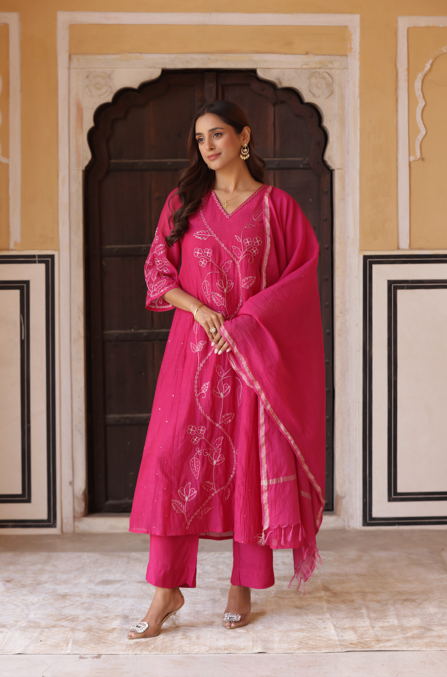 Pink Petal Grace Chanderi Suit Set