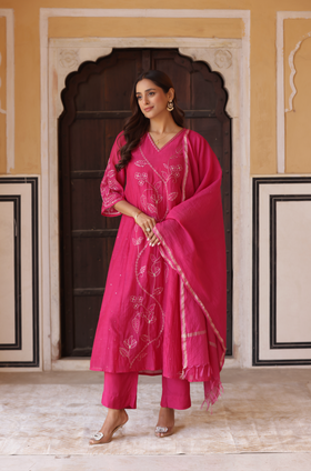 Pink Petal Grace Chanderi Suit Set