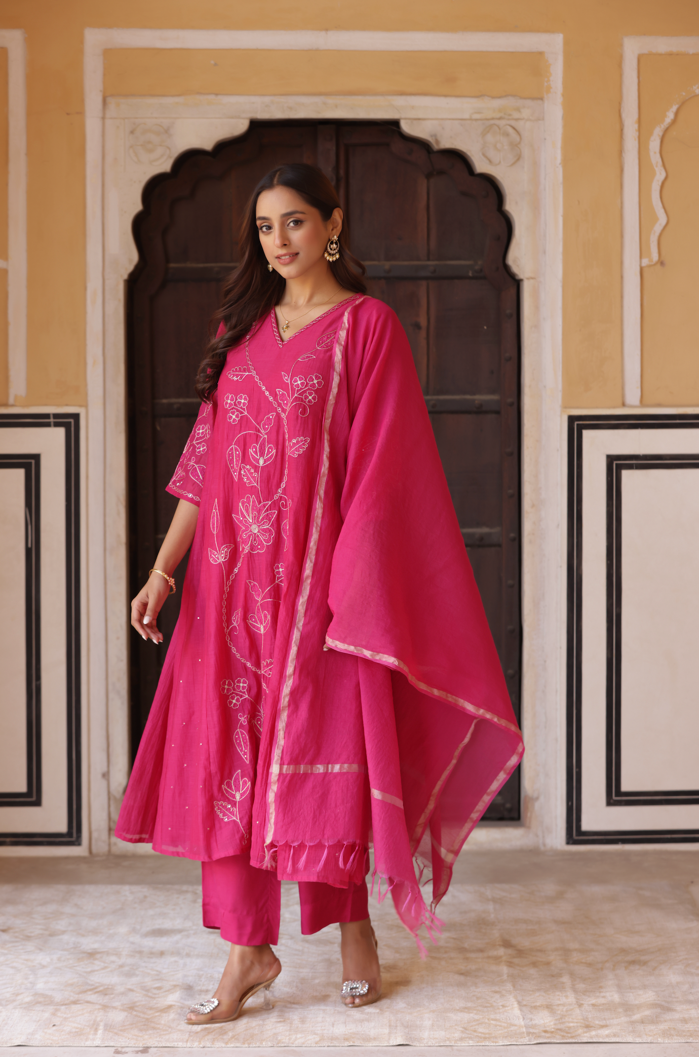 Pink Petal Grace Chanderi Suit Set