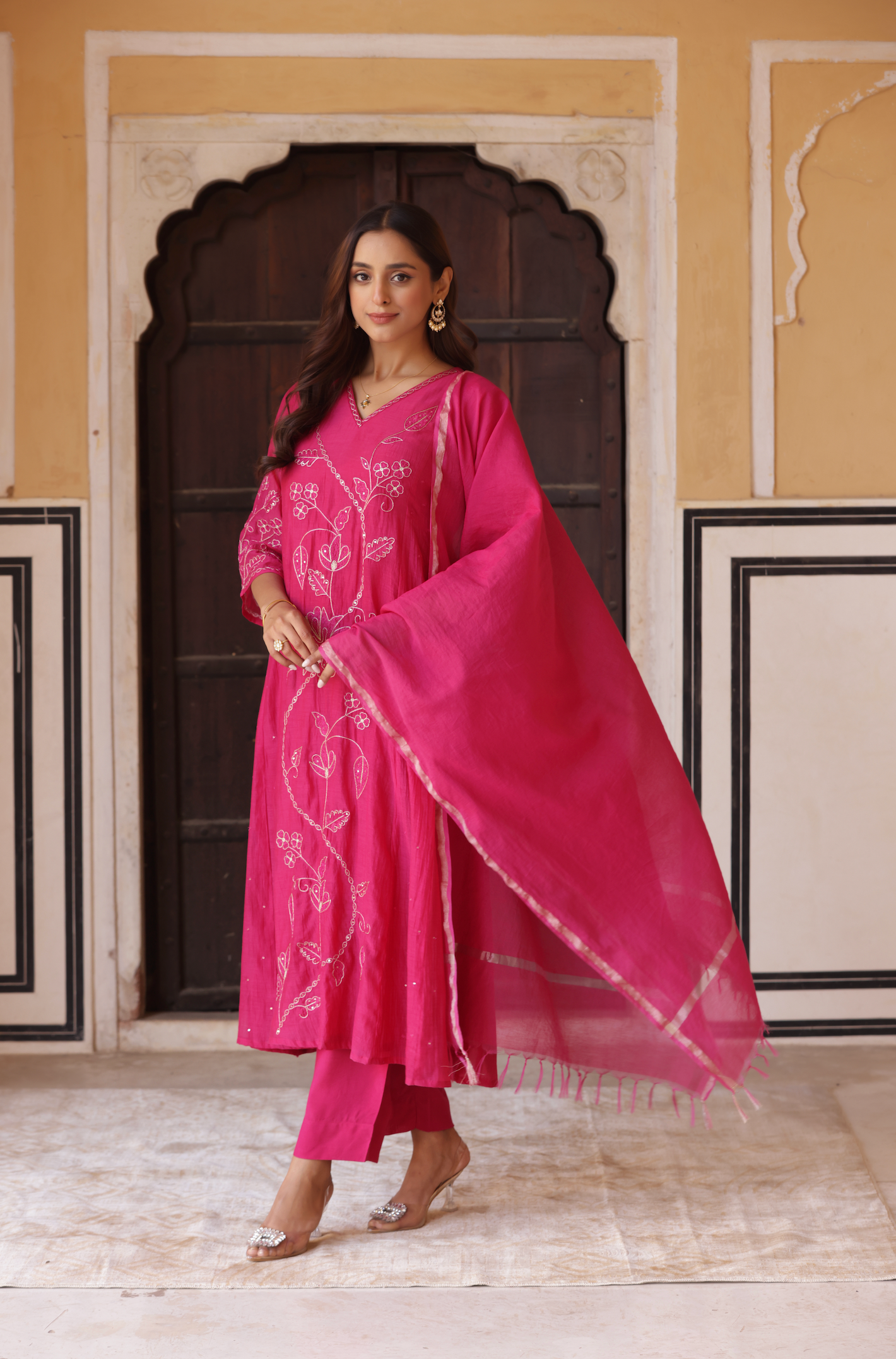 Pink Petal Grace Chanderi Suit Set