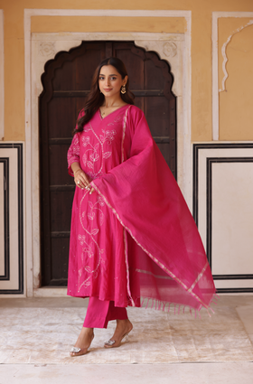 Pink Petal Grace Chanderi Suit Set