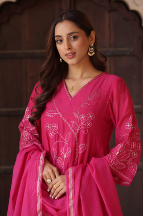 Pink Petal Grace Chanderi Suit Set