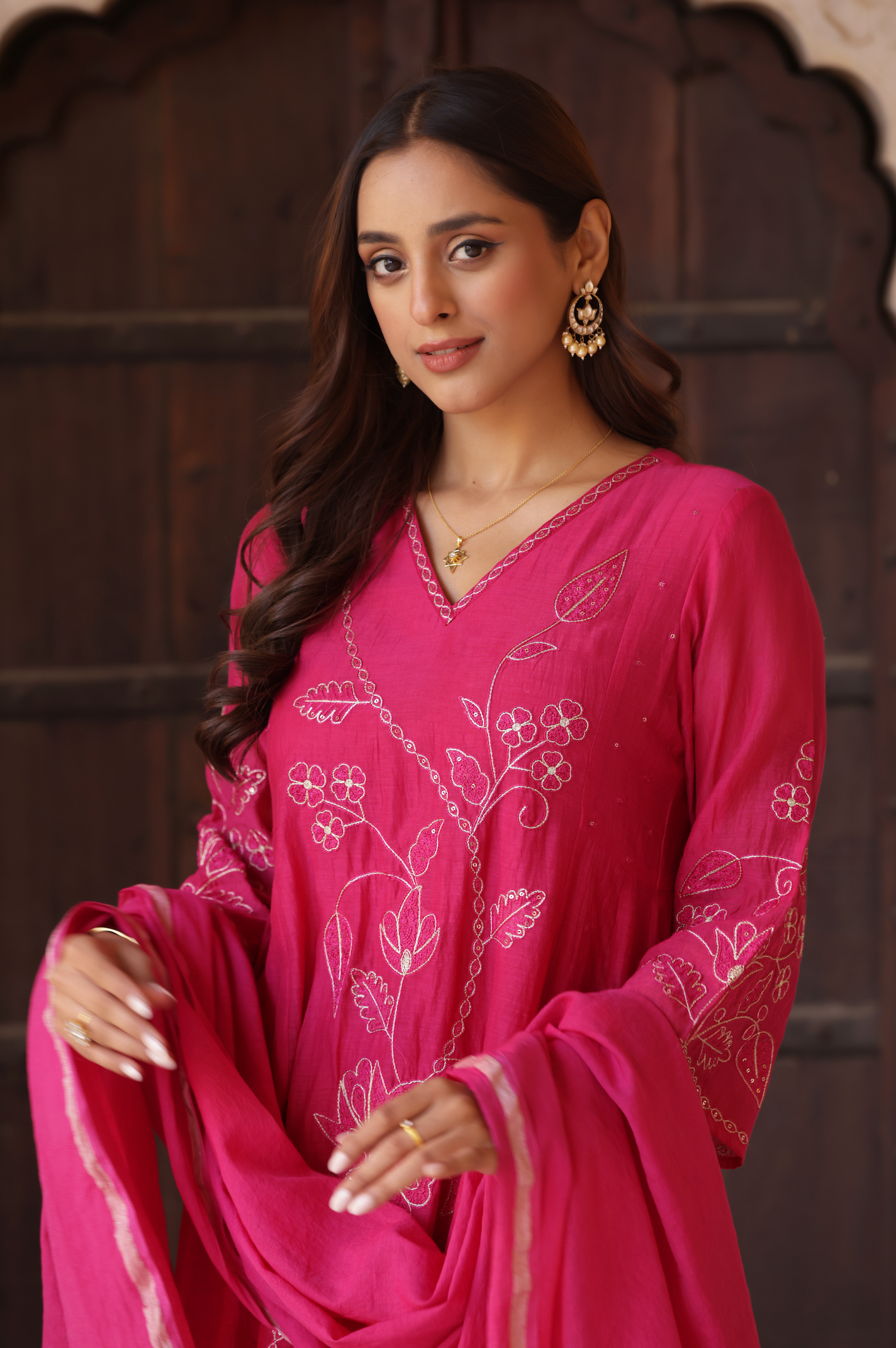 Pink Petal Grace Chanderi Suit Set