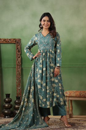 Teal Bloom Cotton Suit Set
