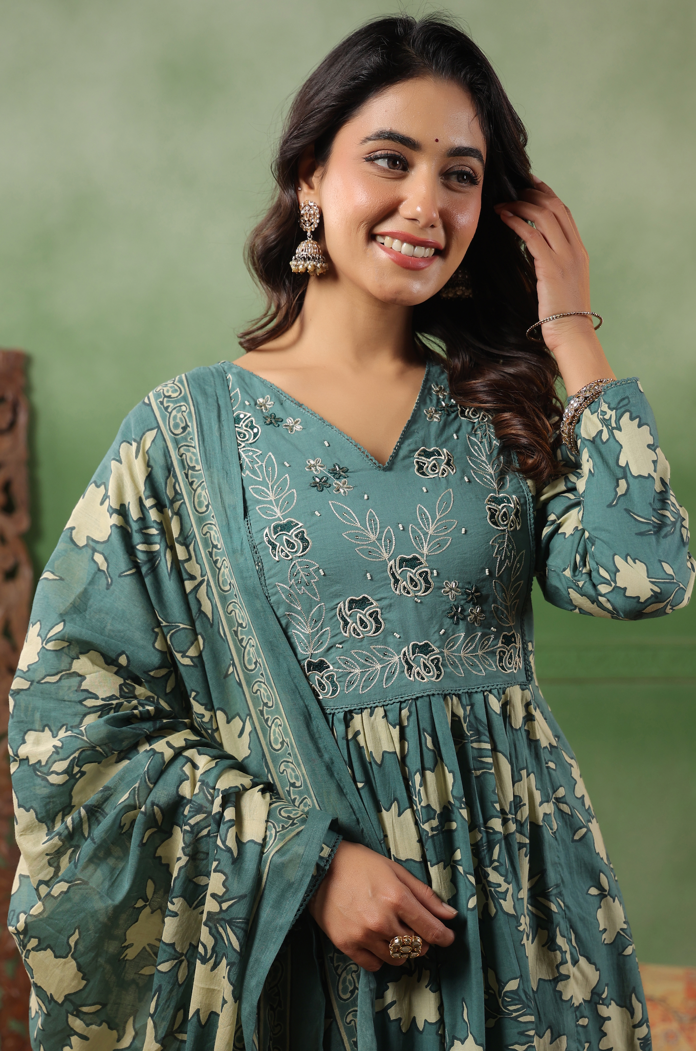 Teal Bloom Cotton Suit Set