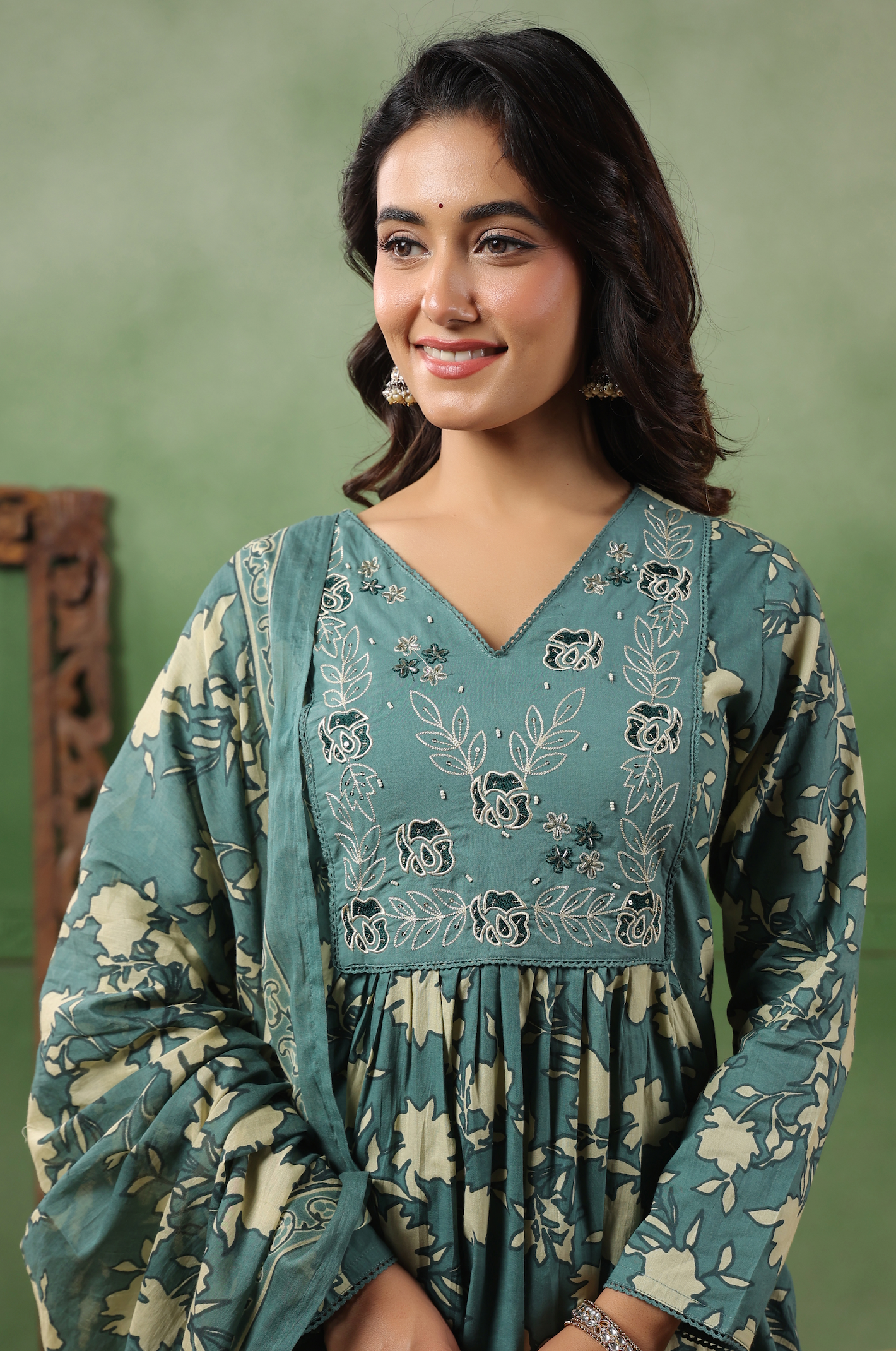 Teal Bloom Cotton Suit Set