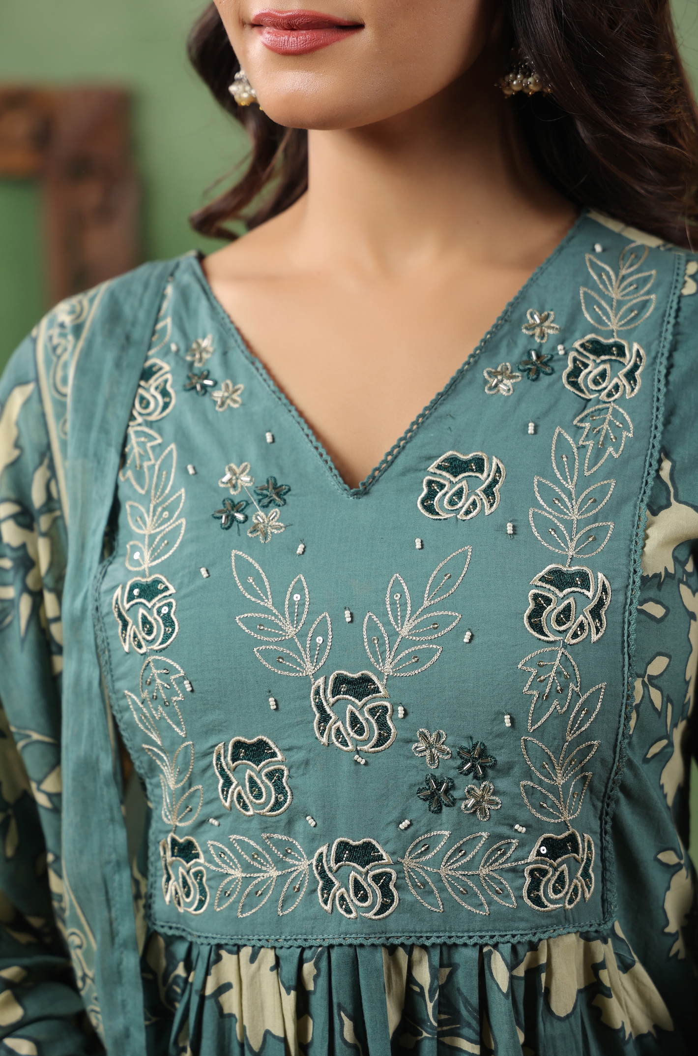 Teal Bloom Cotton Suit Set