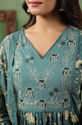 Teal Bloom Cotton Suit Set