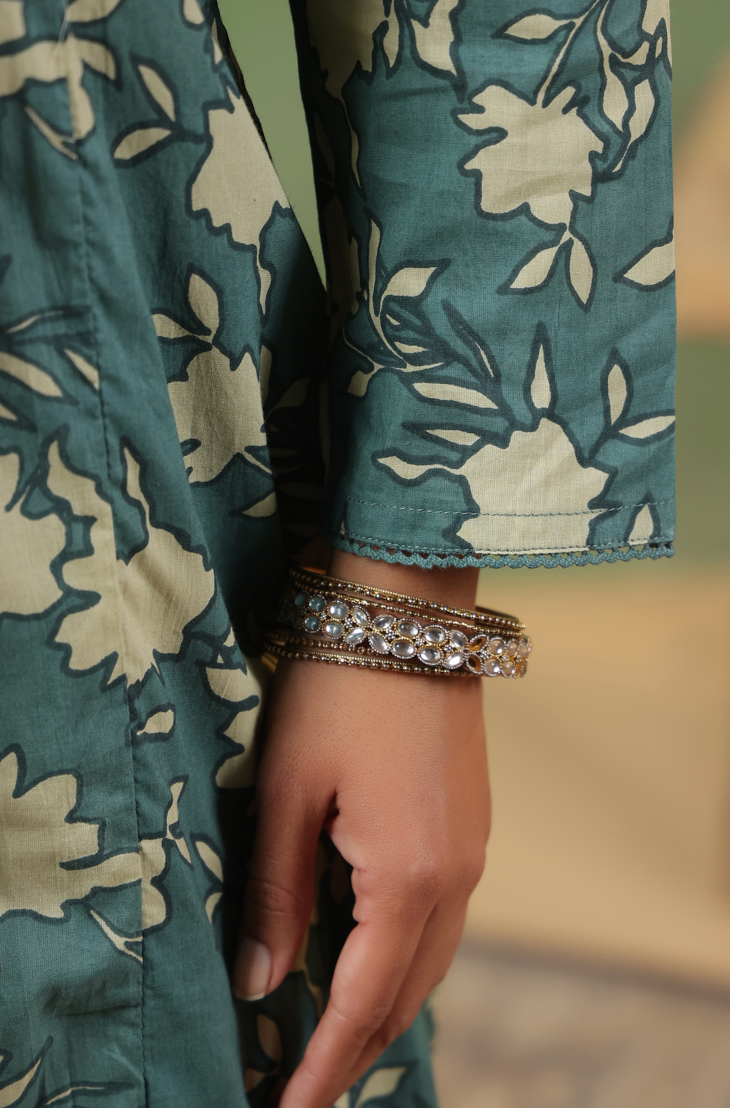 Teal Bloom Cotton Suit Set