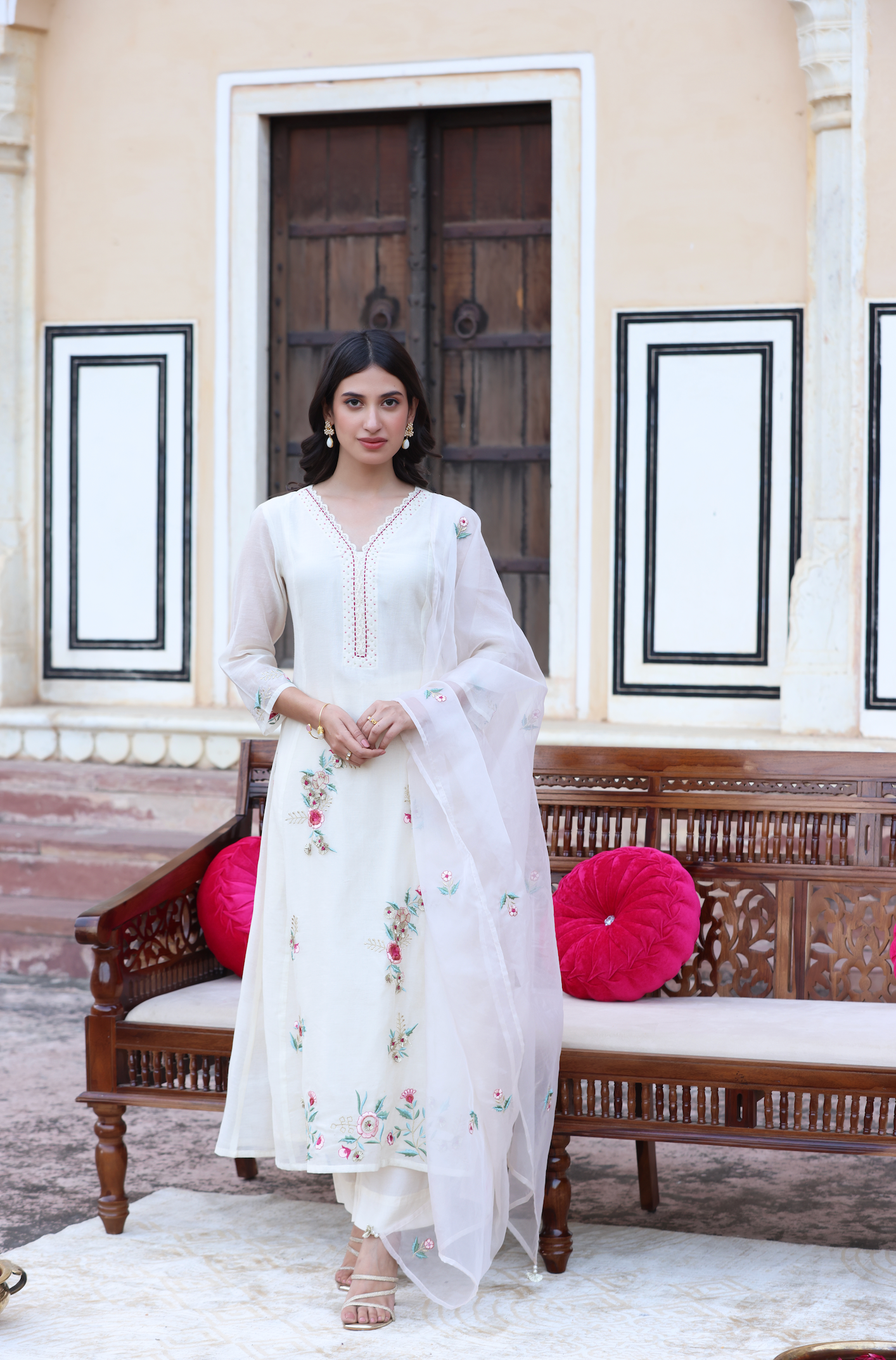 Elegant White A-Line Suit Set