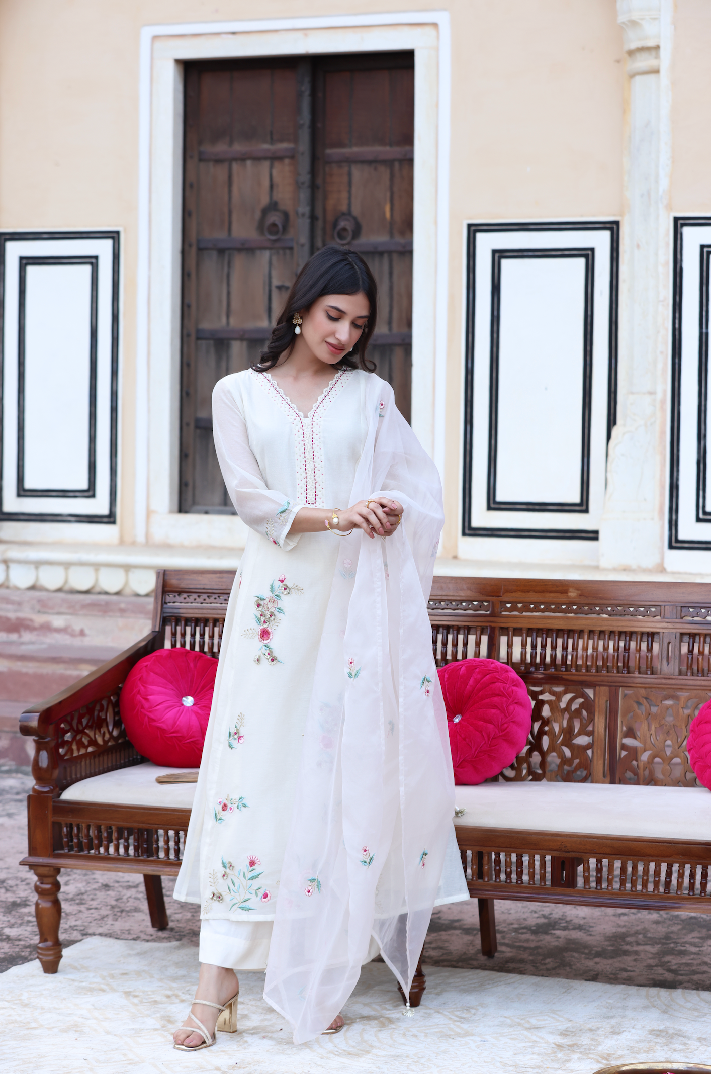 Elegant White A-Line Suit Set