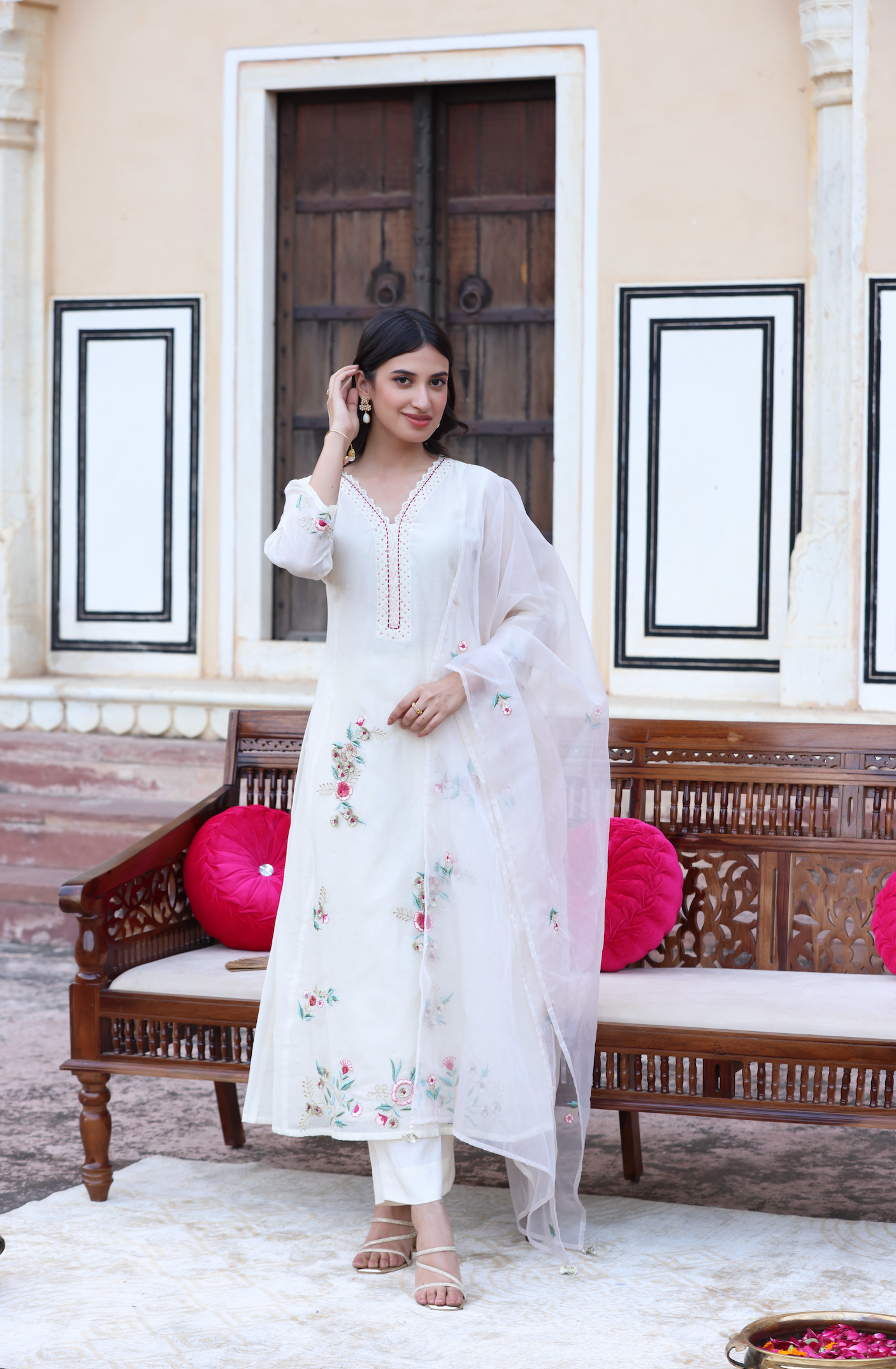 Elegant White A-Line Suit Set